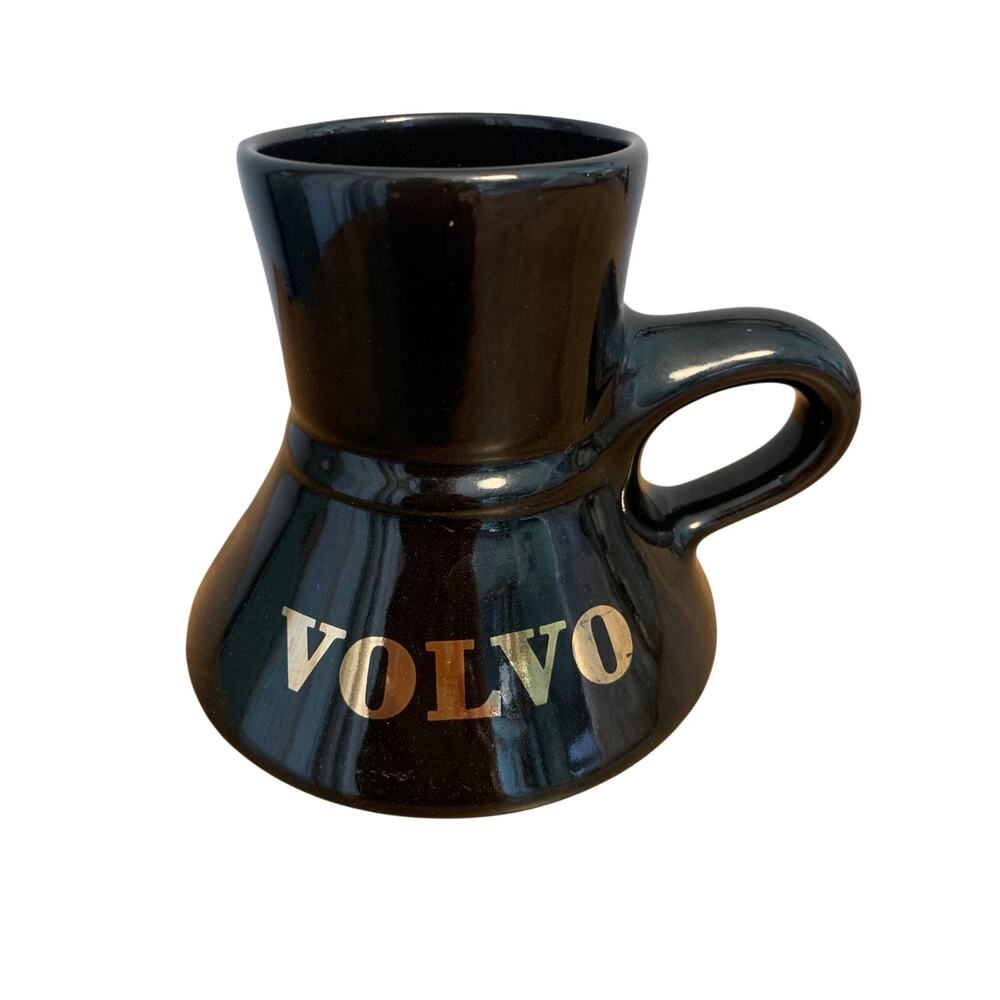 Volvo Travel Coffee Mug No Spill Non-Slip Wide Base Ceramic Black Gold NO LID